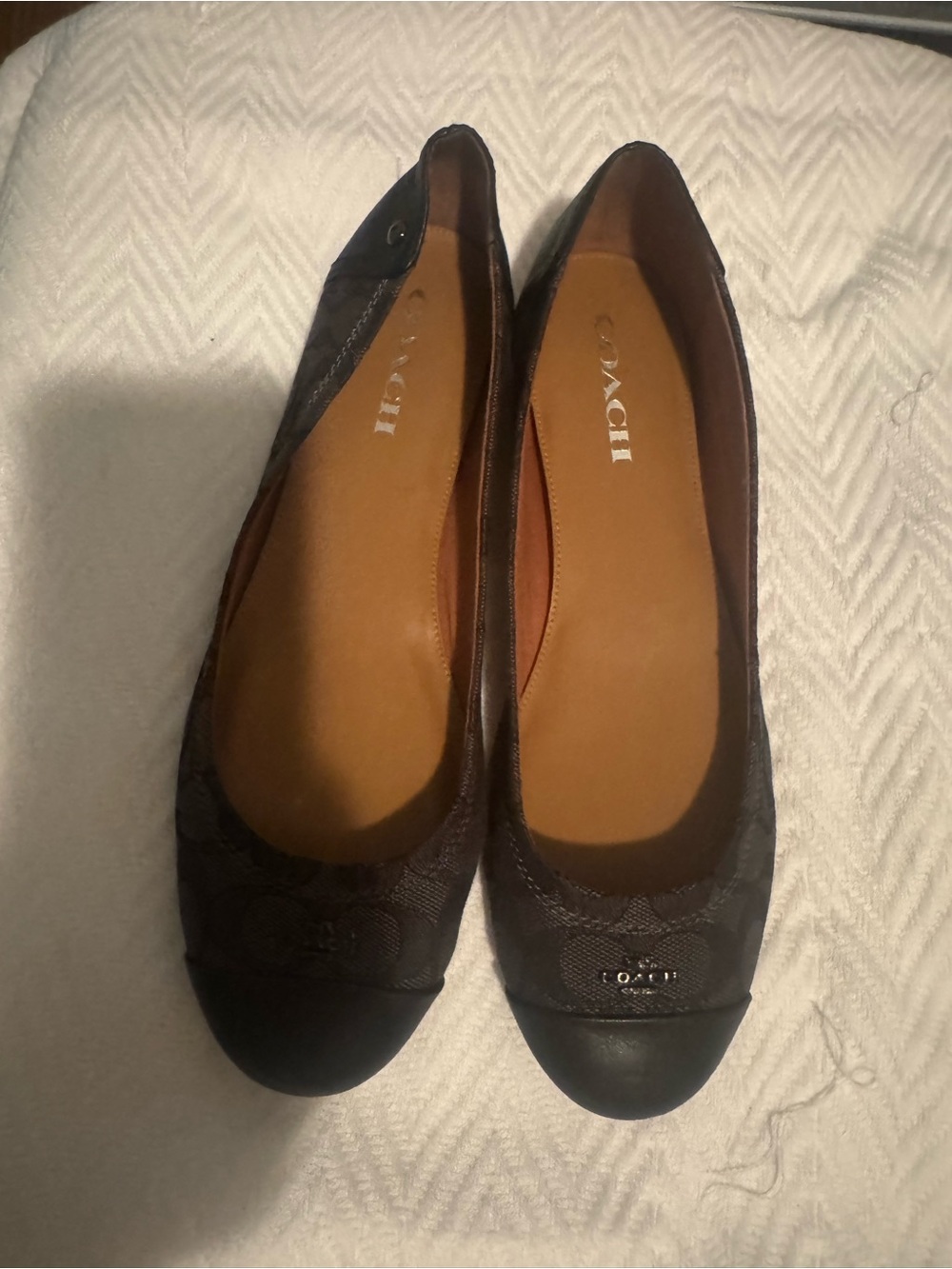 Coach Black/Grey Logo Cap-Toe Ballet Flats